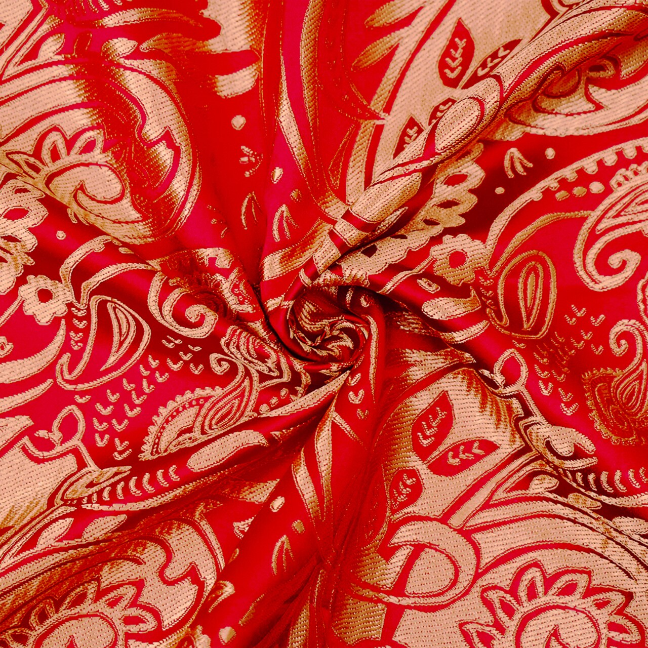 Red-Brown Polyester Paisley Baroque Pattern Chinese Brocade Fabric By the Yard